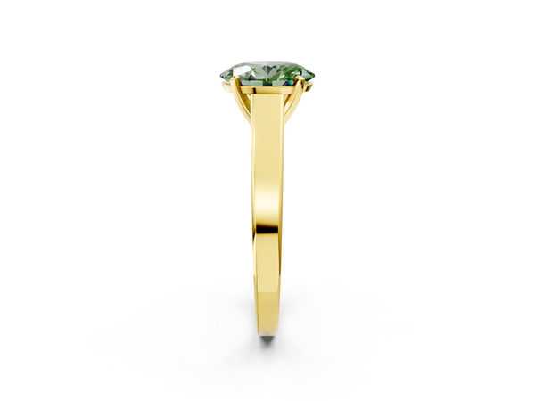 Yellow gold Fancy Green Oval  Solitaire Engagement Ring with Four-Prong Setting and Tapered Band