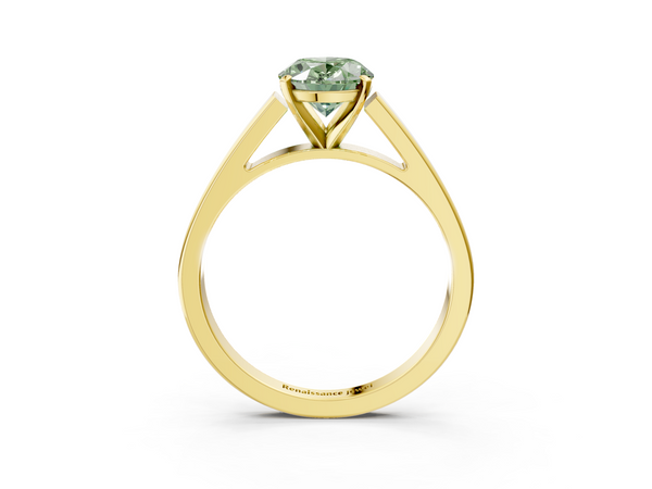 Yellow gold Fancy Green Oval  Solitaire Engagement Ring with Four-Prong Setting and Tapered Band