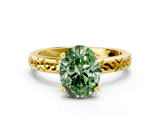Yellow gold Fancy Green Oval  Solitaire Engagement Ring with Scrollwork Band and Four-Prong Setting_130