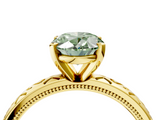 Yellow gold Fancy Green Oval  Solitaire Engagement Ring with Scrollwork Band and Four-Prong Setting_134