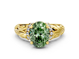 Yellow gold Fancy Green Oval  Solitaire Filigree Engagement Ring with Halo and Prong Setting_46