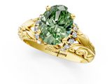 Yellow gold Fancy Green Oval  Solitaire Filigree Engagement Ring with Halo and Prong Setting_47