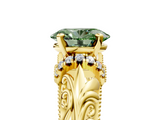Yellow gold Fancy Green Oval  Solitaire Filigree Engagement Ring with Halo and Prong Setting_51