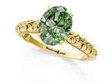 Yellow gold Fancy Green Oval  Solitaire Floral Milgrain Engagement Ring_56