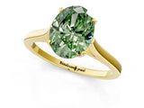 Yellow gold Fancy Green Oval  Solitaire Heart Prong Engagement Ring with Tapered Band_56