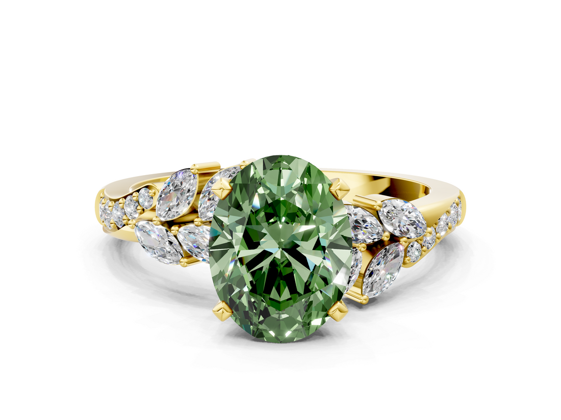 Yellow gold Fancy Green Oval  Solitaire Marquise Twist Band with Six-Prong Setting_59