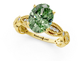 Yellow gold Fancy Green Oval  Solitaire Milgrain Diamond Engagement Ring with Bezel and Marquise Band_149
