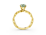 Yellow gold Fancy Green Oval  Solitaire Milgrain Diamond Engagement Ring with Bezel and Marquise Band_151
