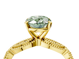 Yellow gold Fancy Green Oval  Solitaire Milgrain Diamond Engagement Ring with Bezel and Marquise Band_152