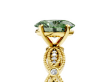Yellow gold Fancy Green Oval  Solitaire Milgrain Diamond Engagement Ring with Bezel and Marquise Band_153