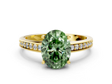 Yellow gold Fancy Green Oval  Solitaire Pavé Band Prong Setting Ring_20