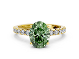 Yellow gold Fancy Green Oval  Solitaire Pavé Band with Four-Prong Setting_151