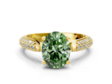 Yellow gold Fancy Green Oval  Solitaire Pavé Diamond Engagement Ring with Four-Prong Setting_134