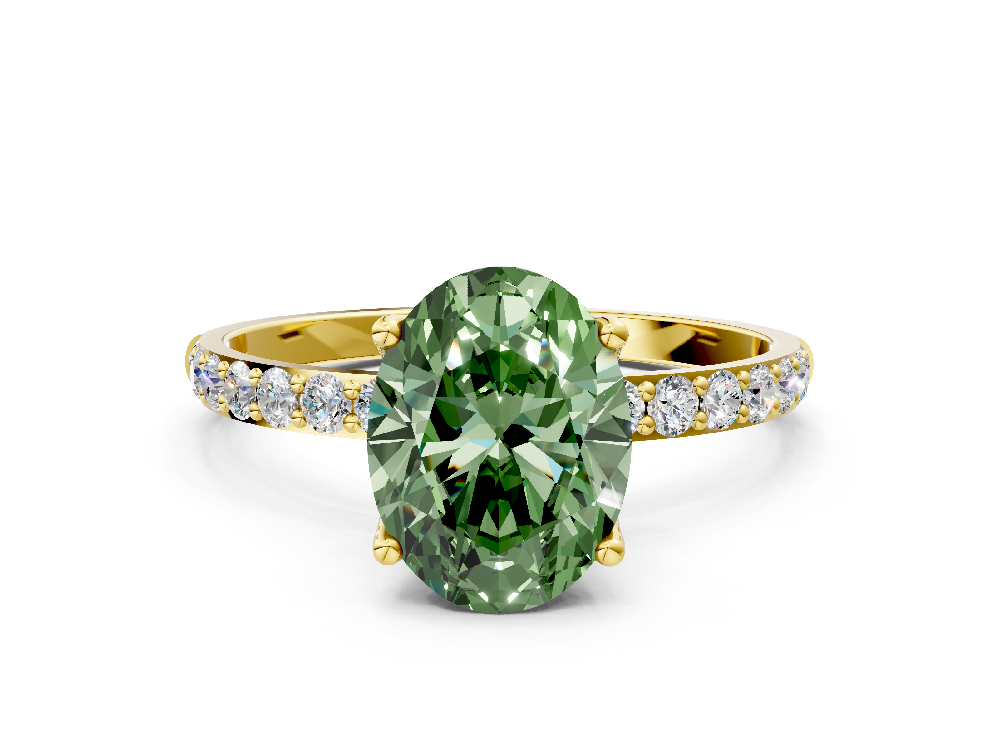 Yellow gold Fancy Green Oval  Solitaire Pavé Diamond Engagement Ring with Four-Prong Setting_24