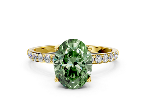 Yellow gold Fancy Green Oval  Solitaire Pavé Diamond Engagement Ring with Four-Prong Setting_24