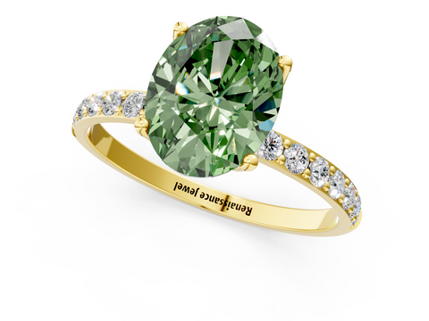 Yellow gold Fancy Green Oval  Solitaire Pavé Diamond Engagement Ring with Four-Prong Setting_25