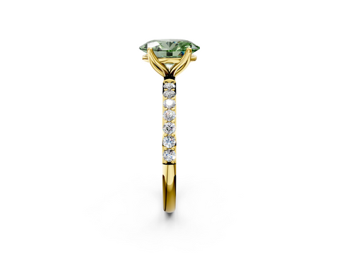 Yellow gold Fancy Green Oval  Solitaire Pavé Diamond Engagement Ring with Four-Prong Setting_26