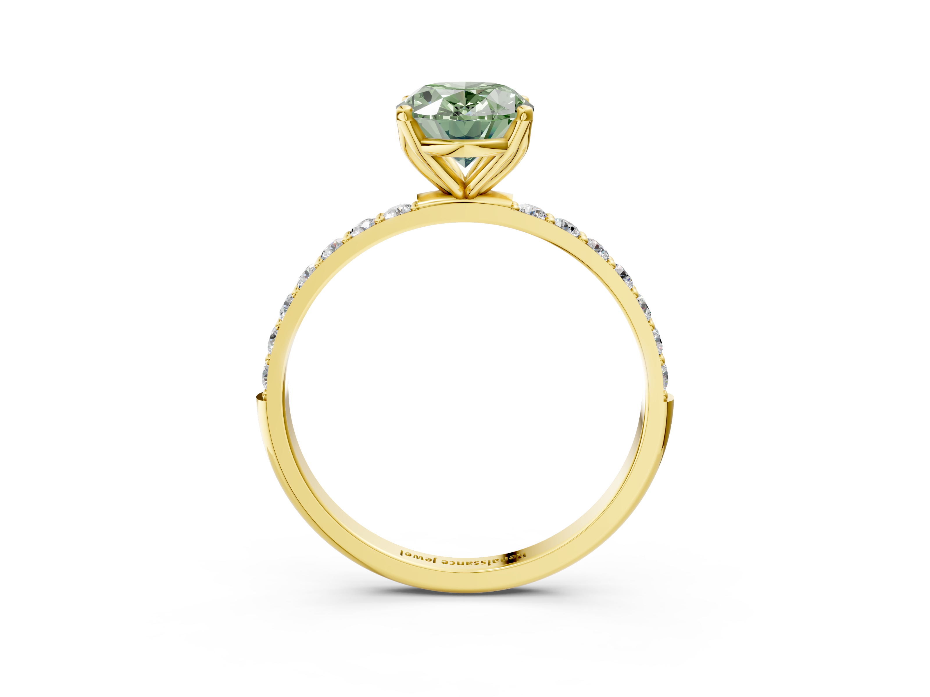 Yellow gold Fancy Green Oval  Solitaire Pavé Diamond Engagement Ring with Four-Prong Setting_27