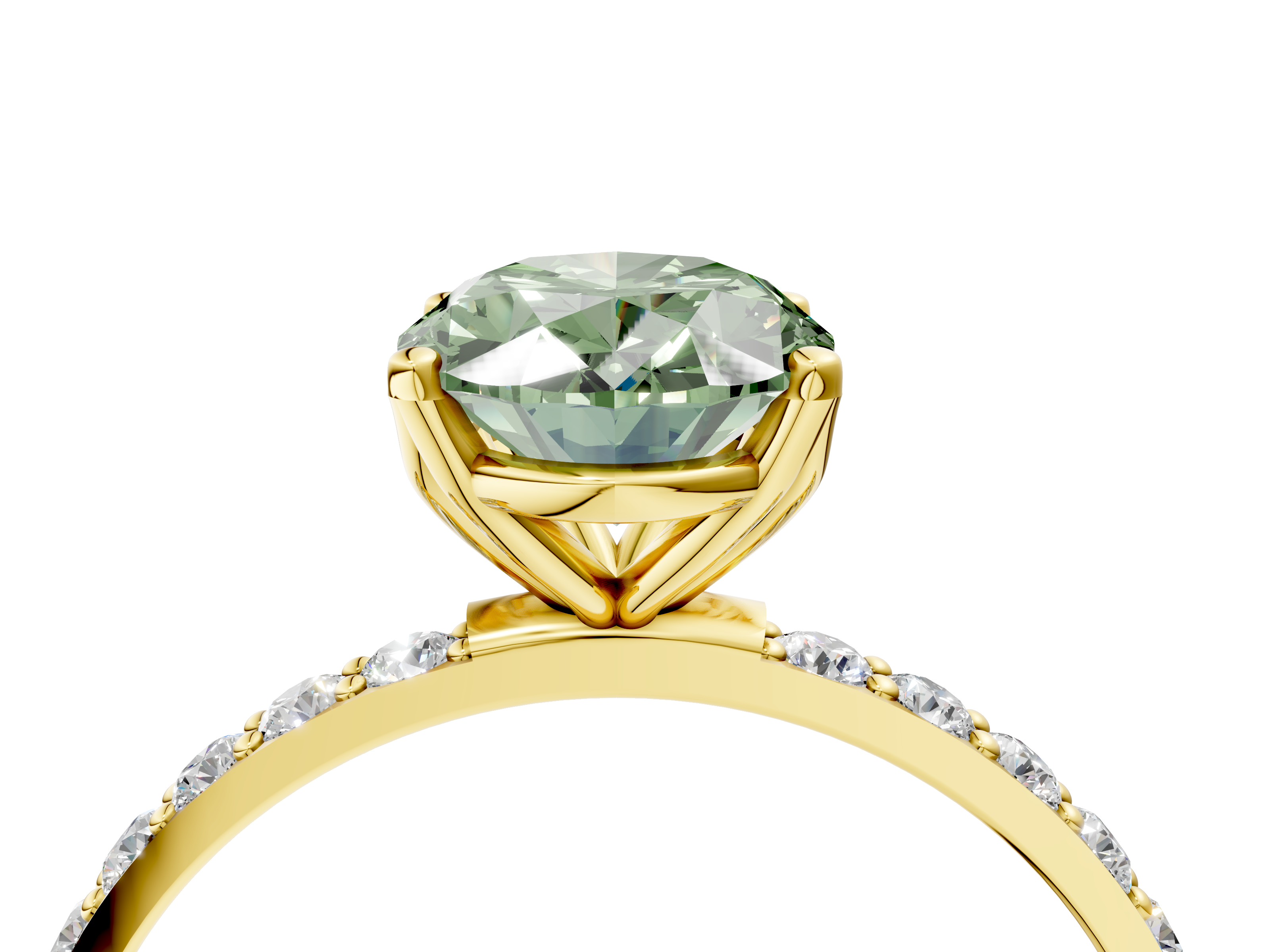 Yellow gold Fancy Green Oval  Solitaire Pavé Diamond Engagement Ring with Four-Prong Setting_28