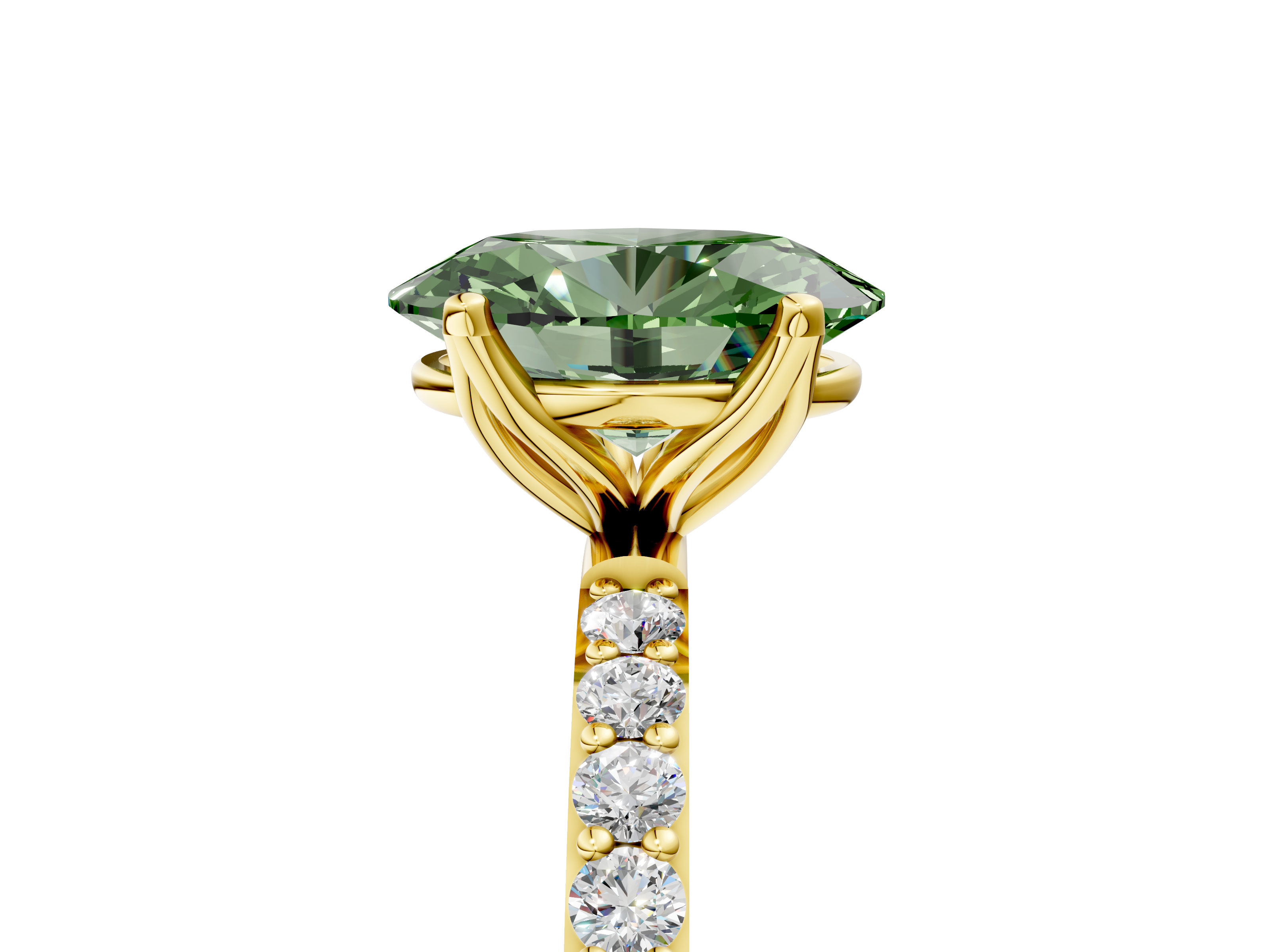 Yellow gold Fancy Green Oval  Solitaire Pavé Diamond Engagement Ring with Four-Prong Setting_29
