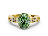 Yellow gold Fancy Green Oval  Solitaire Pavé Diamond Milgrain Engagement Ring with Four-Prong Setting_3