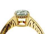 Yellow gold Fancy Green Oval  Solitaire Pavé Diamond Milgrain Engagement Ring with Four-Prong Setting_7