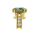 Yellow gold Fancy Green Oval  Solitaire Pavé Diamond Milgrain Engagement Ring with Four-Prong Setting_8