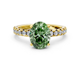 Yellow gold Fancy Green Oval  Solitaire Pave Diamond Engagement Ring with Four-Prong Setting_342