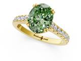 Yellow gold Fancy Green Oval  Solitaire Pave Diamond Engagement Ring with Prong Setting_21