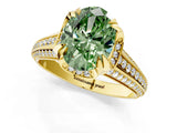 Yellow gold Fancy Green Oval  Solitaire Pave Split Shank Ring with Four-Prong Setting_157