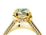 Yellow gold Fancy Green Oval  Solitaire Pave Split Shank Ring with Four-Prong Setting_160