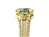 Yellow gold Fancy Green Oval  Solitaire Pave Split Shank Ring with Four-Prong Setting_161