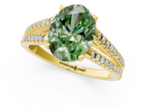 Yellow gold Fancy Green Oval  Solitaire Split Shank Pavé Diamond Engagement Ring_372