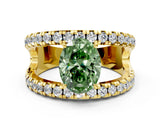 Yellow gold Fancy Green Oval  Solitaire Split Shank Pave Diamond Ring_49