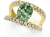 Yellow gold Fancy Green Oval  Solitaire Split Shank Pave Diamond Ring_50