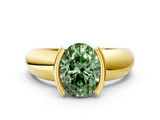 Yellow gold Fancy Green Oval  Solitaire Tension Set Diamond Ring with Wide Band_20