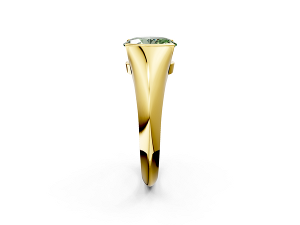 Yellow gold Fancy Green Oval  Solitaire Tension Set Diamond Ring
