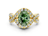 Yellow gold Fancy Green Oval  Solitaire Twist Band Pavé Diamond Engagement Ring_32