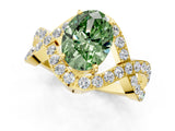 Yellow gold Fancy Green Oval  Solitaire Twist Band Pavé Diamond Engagement Ring_33