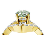 Yellow gold Fancy Green Oval  Solitaire Twist Band Pavé Diamond Engagement Ring_36