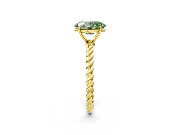 Yellow Gold Oval Solitaire Engagement Ring Setting for Fancy Green Center with Twisted Rope Band