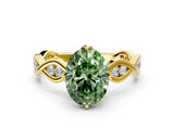 Yellow gold Fancy Green Oval  Solitaire Twist Band with Leaf Prong Setting 1