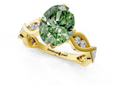 Yellow gold Fancy Green Oval  Solitaire Twist Band with Leaf Prong Setting 2