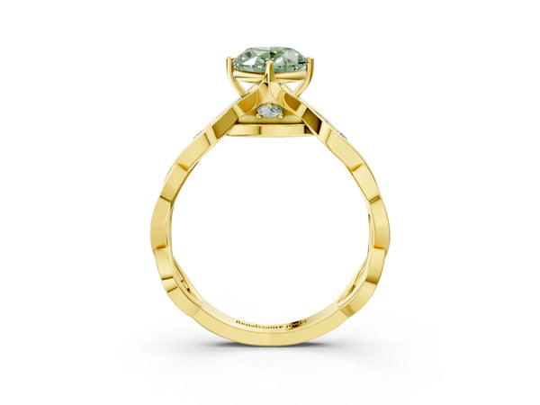 Yellow Gold Oval Twisted Engagement Ring Setting for Fancy Green Center with Accented Crossover Band
