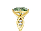 Yellow gold Fancy Green Oval  Solitaire Twist Band with Leaf Prong Setting