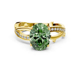 Yellow gold Fancy Green Oval  Solitaire Twist Band with Pavé Accents and Four-Prong Setting_20