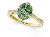 Yellow gold Fancy Green Oval  Solitaire Twist Band with Pavé Diamonds and Four-Prong Setting_85