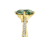 Yellow gold Fancy Green Oval  Solitaire Twist Band with Pavé Diamonds and Four-Prong Setting_89