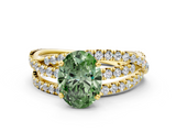 Yellow gold Fancy Green Oval  Solitaire Twist Band with Pavé Setting and Four-Prong Setting_75