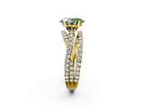 Yellow gold Fancy Green Oval  Solitaire Twist Band with Pavé Setting and Four-Prong Setting_77